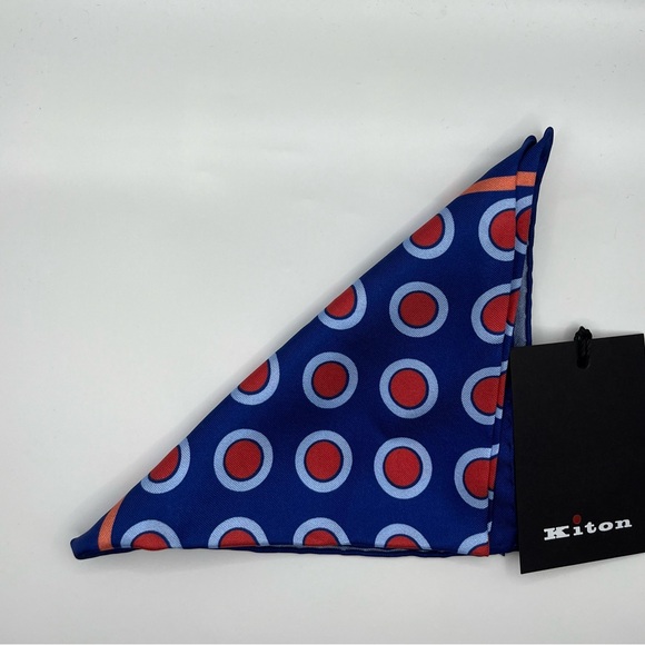 100% NWT KITON Silk Pocket Square   Blue - Red. (12X12) - Picture 4 of 7